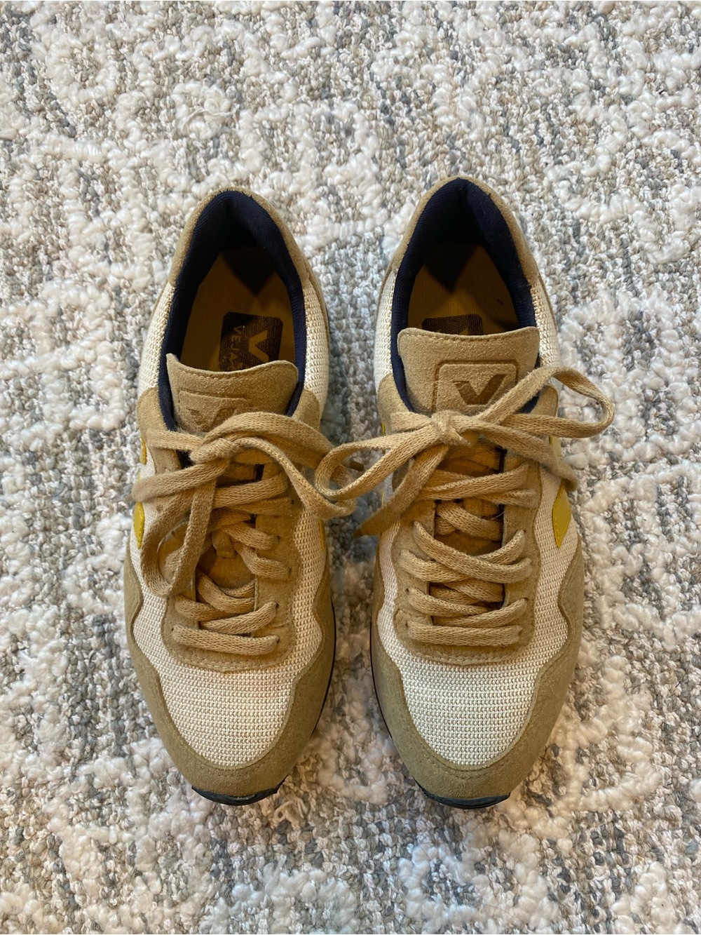 Veja Beige and Mustard Low-Top Sneakers